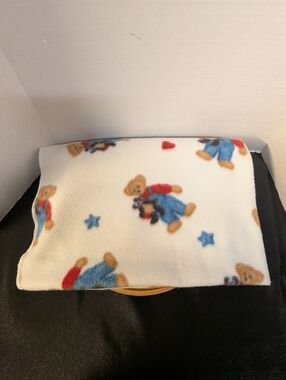 Blue Jean Teddy Bear Fleece Baby Receiving Blanket Hearts Stars Welcome World